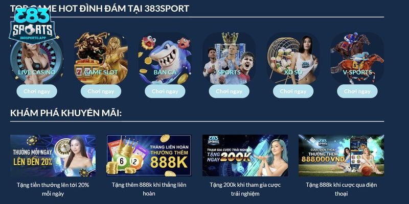 Danh sách khuyến mãi hot tại 383sports